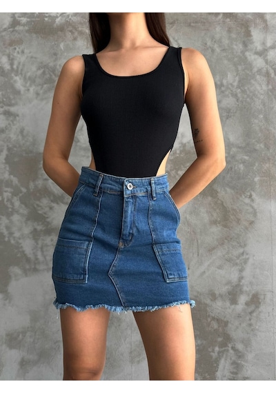Kaizer Denim Laciver Kot Mini Etek Lacivert