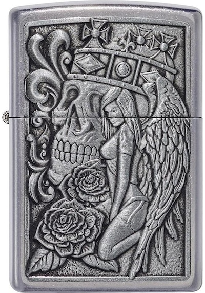 Zippo Çakmak 49442 Skull And Angel Emblem Design