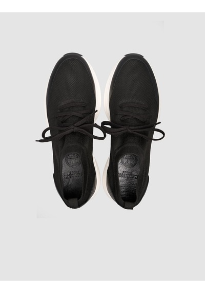 Cabani Triko & Hakiki Dana Deri Siyah Beyaz Erkek Sneaker Siyah