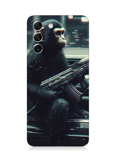 Samsung Galaxy S21 Fe Uyumlu Silahlı Şempanze Desenli Silikon Kılıf