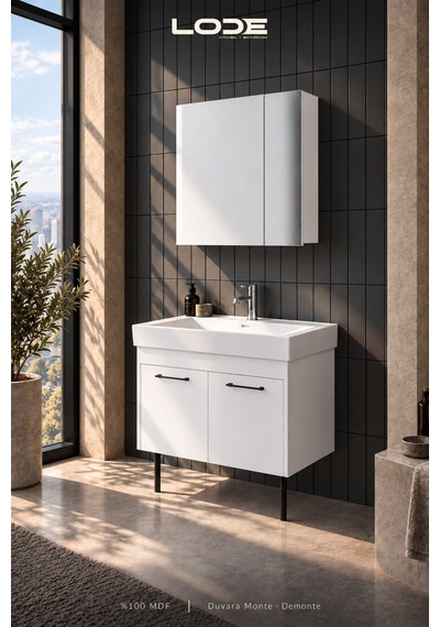Lode Palis Ayaklı Set %100 Mdf - Alt Dolap - Üst Dolap - Cerastyle Sharp 80 Cm Seramik Lavabo Dahil Beyaz Lode Palis Ayaklı Set %100 Mdf - Alt Dolap - Üst Dolap - Cerastyle Sharp 80 Cm Seramik Lavabo Dahil Beyaz