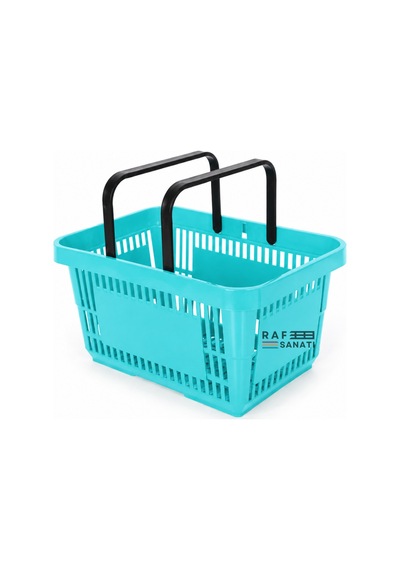 5 Adet - 28 Litre Plastik Market Alışveriş Sepeti Saplı Dayanıklı Market Mağaza El Sepeti Turkuaz