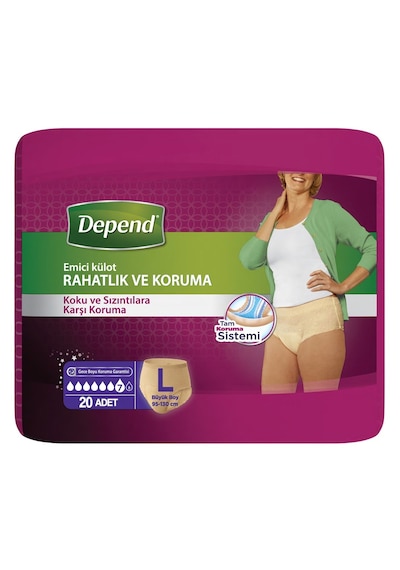 Depend Emici Külot Lohusa Pedi Kadın L Beden 2 Paket 20 Adet
