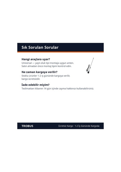 Trobus Oto Anten Yaylı Oluk Tip 41 Cm Siyah
