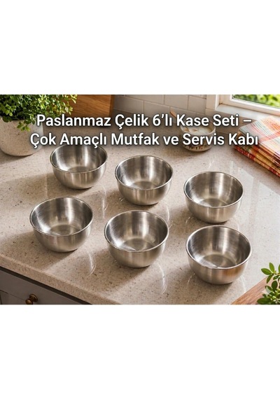 Paslanmaz Çelik 6'li Kase Seti, Çok Amaçlı Mutfak Ve Servis Kabı, Gümüş Diğer