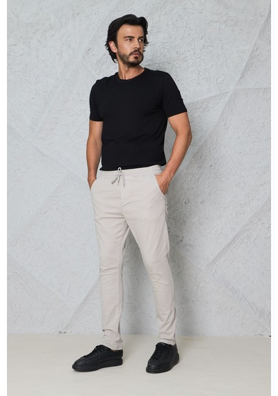 Blayn Jeans Erkek Krem Jogger Pantolon Rahat Kesim, Bağcıklı, Mevsimlik Günlük Kullanım