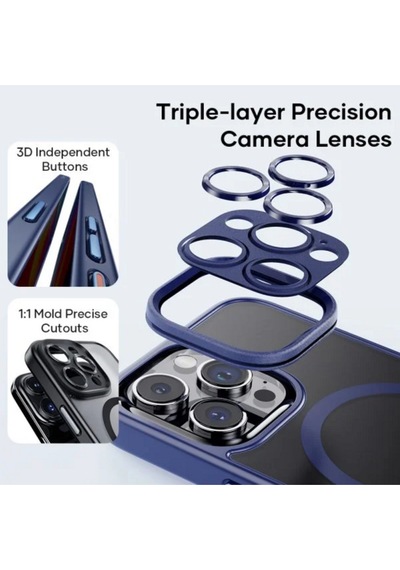 Rock Apple Uyumlu iPhone 14 Pro Anti-drop Lens Korumalı Magsafe Kılıf Mavi Mavi