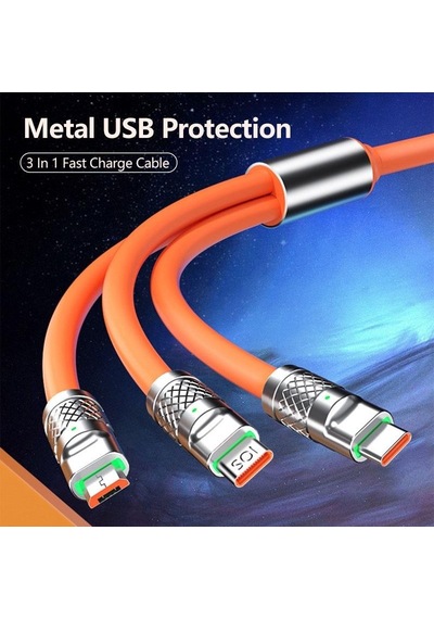 Fonken 3 In 1 6A Usb Hızlı Şarj Kablosu Mikro Usb/tip-c/ios Şarj Kablosu Huawei Samsung Xiaomi İçin Sarı