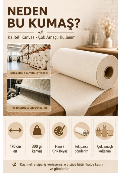 Kanvas Kumaş, Çanta , Tuval, Punch, Nakış, Branda Ve Güneşlik Yapımına Uygun En : 170cm Bej