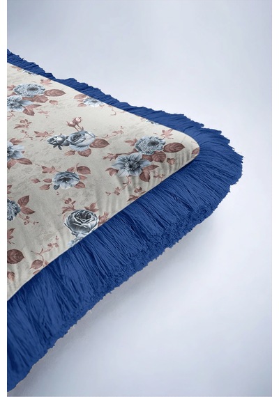 Vintage Çiçek Saçaklı Yastık Kılıfı - Nostaljik Floral Krem Mavi Lacivert Püsküllü Kırlent Kılıfı Puslu Vadi Mira Vintage Çiçek Saçaklı Yastık Kılıfı - Nostaljik Floral Krem Mavi Lacivert Püsküllü Kırlent Kılıfı Puslu Vadi Mira