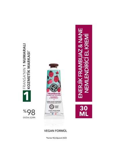 Yves Rocher El Kremi- Nemlendirici Besleyici Enerjik Frambuaz Nane - Vegan -30ml