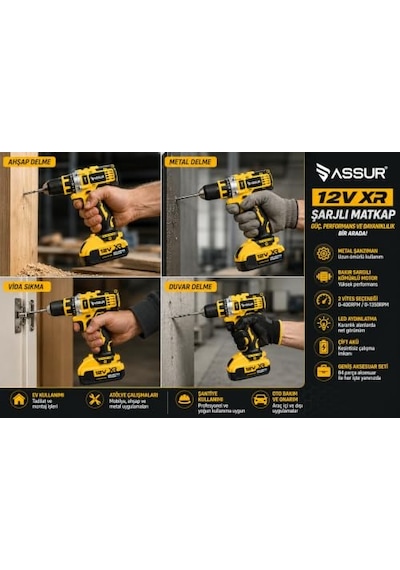 12v Şarjlı Vidalama Seti, 84 Parça Uç Seti İle Led Aydınlatmalı