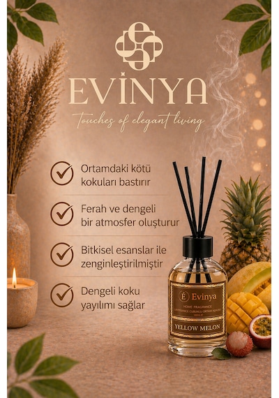 Yellow Melon 100 Ml Bambu Çubuklu Oda Kokusu Ferah Kavun Kokulu Reed Diffuser Vanilla