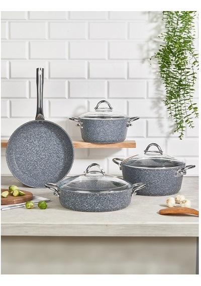 Falez Pedra Indüksiyon 24 Cm Granit Basık Tencere Gri