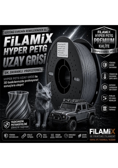 Filamix Hyper Petg Uzay Grisi Filament 1.75mm 1kg Plastik Makara