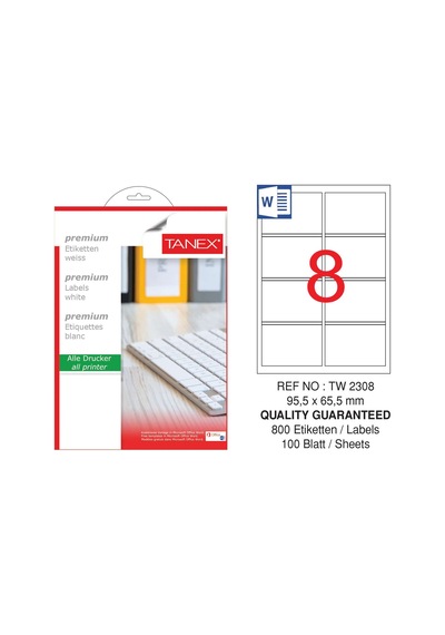 Tanex TW-2308 95.5x65.5mm Kuşe Lazer Etiket 100 Lü Paket