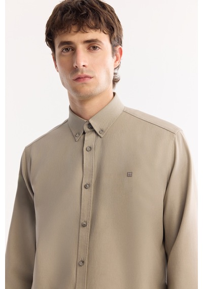 Avva Erkek Vizon Düğmeli Yaka Pamuklu Soft Touch Regular Fit Gömlek B002036
