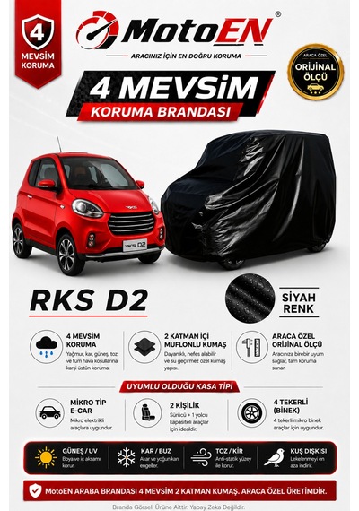 Rks D2 Elektrikli Micro Araba Brandası Siyah Oto Branda Su Geçirmez Dört Mevsim Uv İki Katmanlı Dış Ortam Örtü
