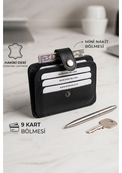 Lederax Hakiki Deri Minimalist Çıtçıtlı Kartlık Cüzdan Ld665 Siyah