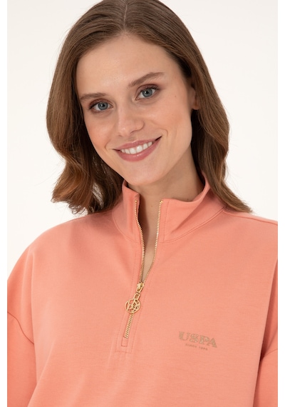 U.S. Polo Assn. Kadın Somon Dik Yaka Fermuarlı Sweatshirt 50297316-VR047 U.S. Polo Assn. Kadın Somon Dik Yaka Fermuarlı Sweatshirt 50297316-VR047
