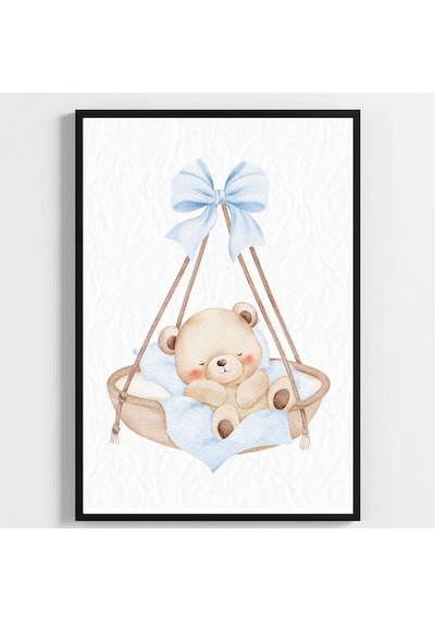 "besay Mavi Düşler ""baby"" Küp Temalı Çocuk Odası Dekorasyonu Yeni Doğan Erkek Bebek Hediyesi Poster 3'lü Set A2 Çerçeve