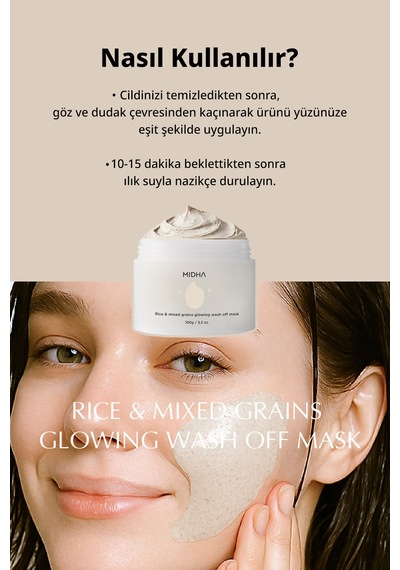 Pirinç İçeren Peeling Etkili Pürüzsüzleştirici Krem Maske Rice & Mixed Grains Glowing Wash Off Mask