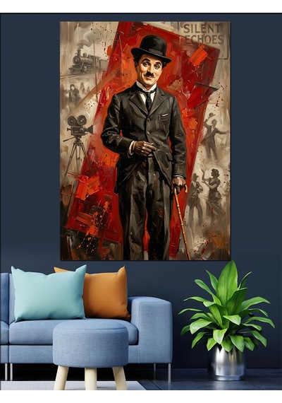 Charlie Chaplin Klasik Sinema Portresi Dekoratif Kanvas - Mdf Ahşap Tablo