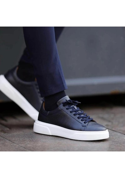 Twingold Kişiselleştirilebilir Kalın Ortopedik Tabanlı %100 Deri Sneaker Spor Ayakkabı - Lacivert Lacivert