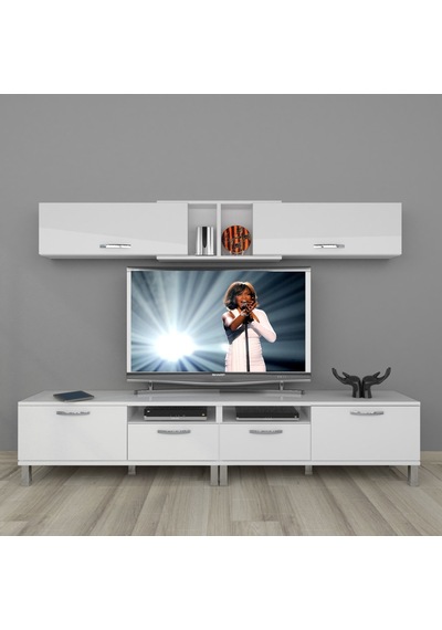 Decoraktiv Eko 5220 Mdf Krom Ayaklı Tv Ünitesi Tv Sehpası Beyaz