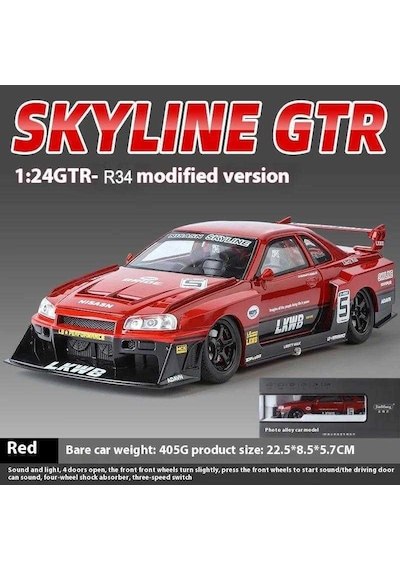 Nissan Skyline Gt-r R34 Liberty Walk Kırmızı Siyah 1/24 Araba Diecast Model