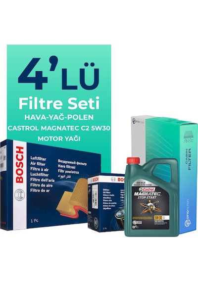Bosch Peugeot 206 1.4 Dizel Filtre Bakım Seti Castrol Motor Yağlı (2002-2010) 4 Lü