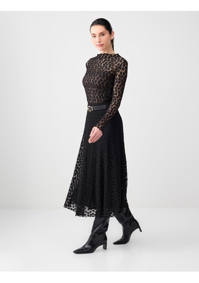 Jimmy Key Siyah Rahat Kesim Normal Bel Dantelli Örme Midi Etek 6sw075714900