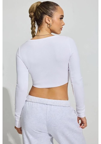 Madmext Beyaz Uzun Kollu Düğmeli Kaşkorse Crop Hırka Mg2193 Beyaz
