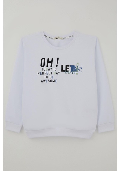 Breeze Erkek Çocuk Sweatshirt Renkli Yazı Baskılı 10-16 Yaş, Beyaz