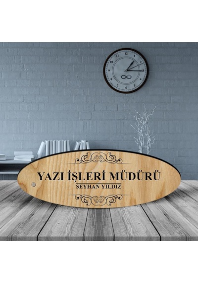 Kişiye Özel Mesleki Yazı İşleri Müdürü Ahşap Oval Masa İsimliği - N11.3029