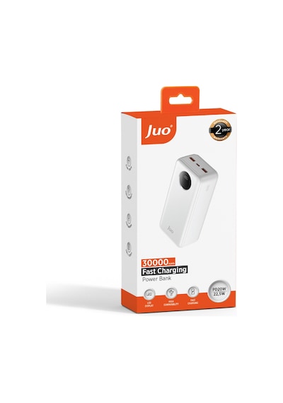 Juo MT03278 30000 Mah 22.5 W Dijital Led Ekranlı Taşınabilir Hızlı Şarj Cihazı Powerbank Beyaz