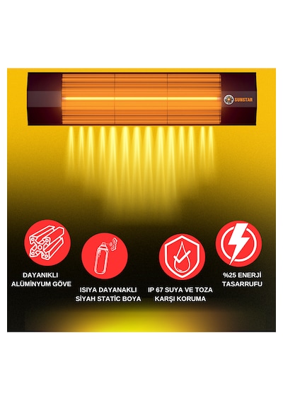 1800 Watt Sarı Işıklı Kumandasız Elektrikli Halojen Isıtıcı Soba Ip67 İç Mekânlara Uygun