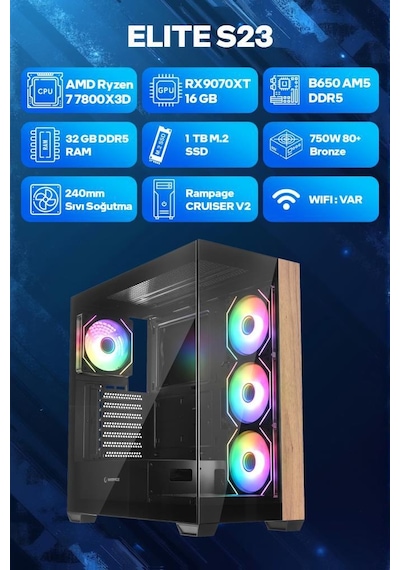 Game Garaj ELITE S23 R7-7800X3D 32 GB 1 TB SSD RX9070XT Free Dos Oyuncu OEM Paket