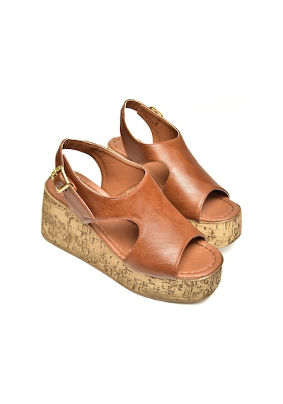 Fox Shoes U996755009 Taba Dolgu Topuklu Kadın Ayakkabı Taba-suni Deri Taba