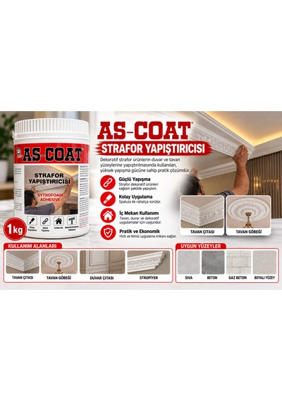 As-coat Strafor Yapıştırıcısı Su Bazlı, Solventsiz, Kullanıma Hazır 1 Kg