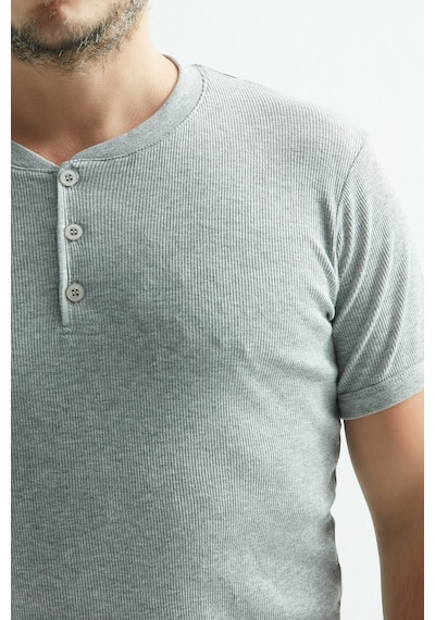 Erdem Erkek Fitilli T-shirt Düğmeli Kaşkorse Fanila 1125 Gri