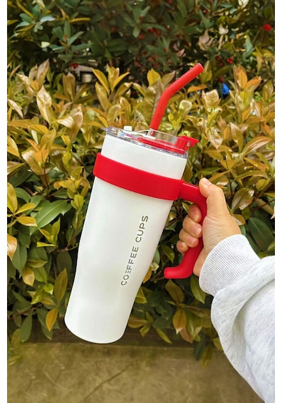 304 L Çelik 1,2 L Beyaz Pipetli Kamp Piknik Termos cin909by