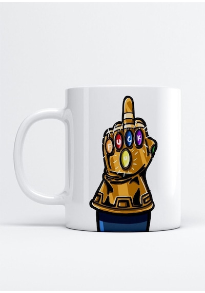 Thanos Sonsuzluk Eldiveni Baskı Porselen Kupa Bardak Beyaz
