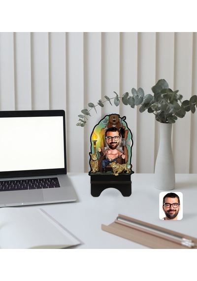 Kişiye Özel Viking Karikatürlü Ahşap Biblo Telefon Standı-1