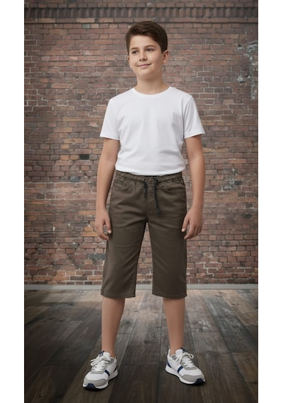 Black Steel Garson Boy Gabardin Kumaş Erkek Kapri Açık Kahverengi