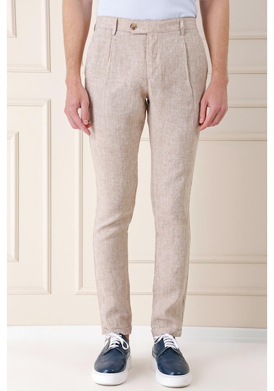 Efor Comfort Fit Beli Lastikli Pileli Keten Casual Bej Pantolon P 1145 Bej