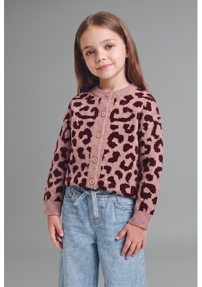 Defacto Leopar Desenli Bisiklet Yaka Triko Basic Hırka Kız Bebek I4958a526wnbr489 Bordo-br489