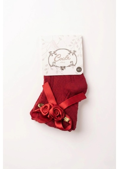 Cocole Socks Kız Çocuk Aksesuarlı Soket Çorabı Tekli Pamuklu Güllü Kırmızı Desenli