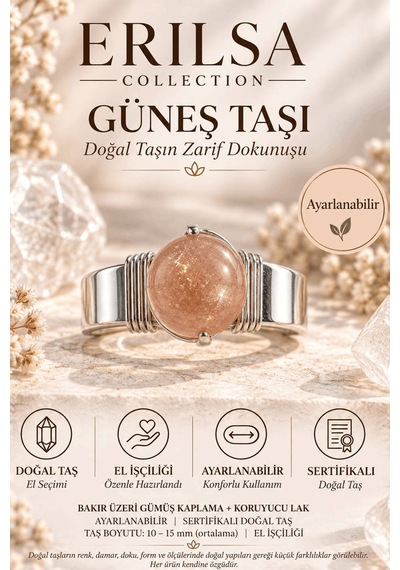Sertifikalı Doğal Güneş Taşı Ayarlanabilir El İşçiliği Gümüş Renk Çok renkli 14967659