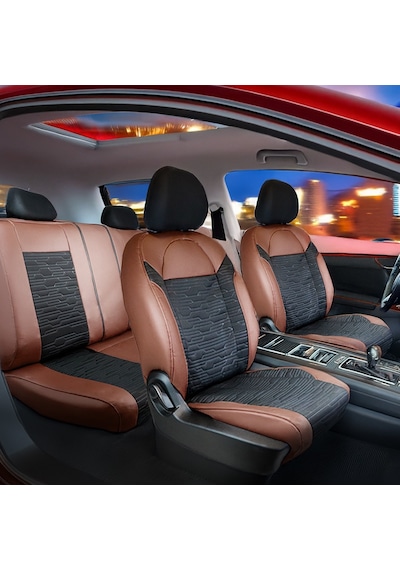 Bmw 3 Serisi 328i Yarı Deri Oto Koltuk Kılıfı Ön Arka Set Kahverengi Siyah Premium Seri Şhn